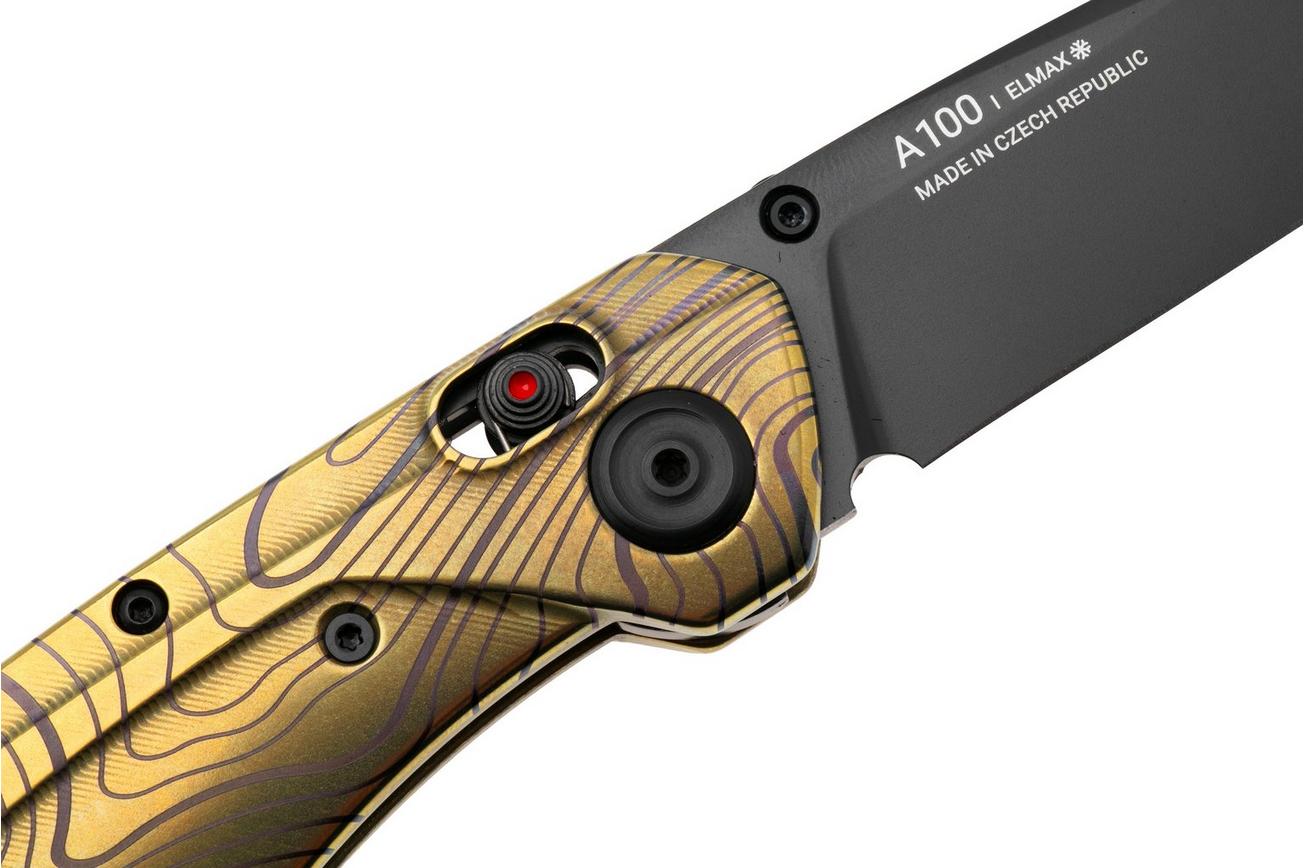 ANV A100 BB, A100-035 Black DLC Elmax, Custom Anodized Titanium, zakmes