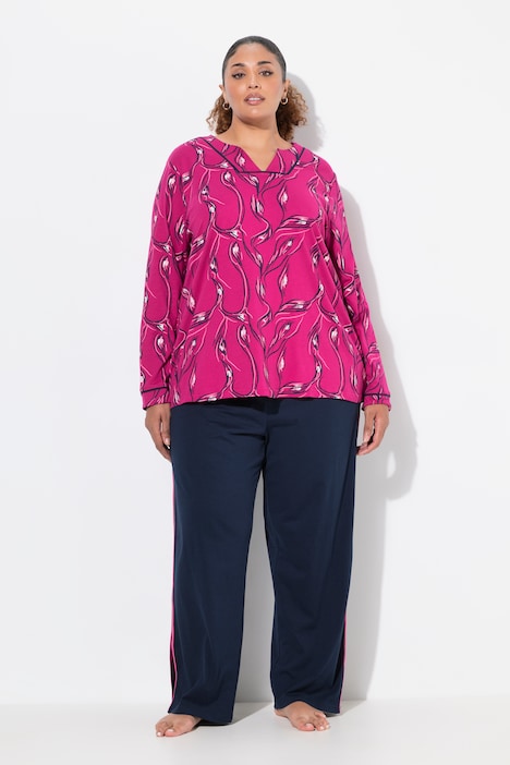 Pyjama, floraler Druck, V-Ausschnitt, Langarm