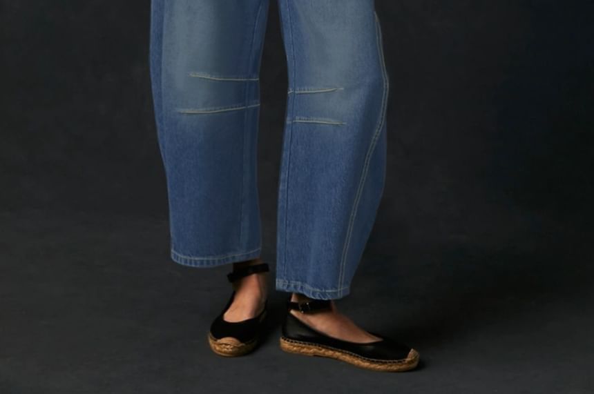 Piwonia - Mid Waist Washed Cropped Barrel Leg Jeans