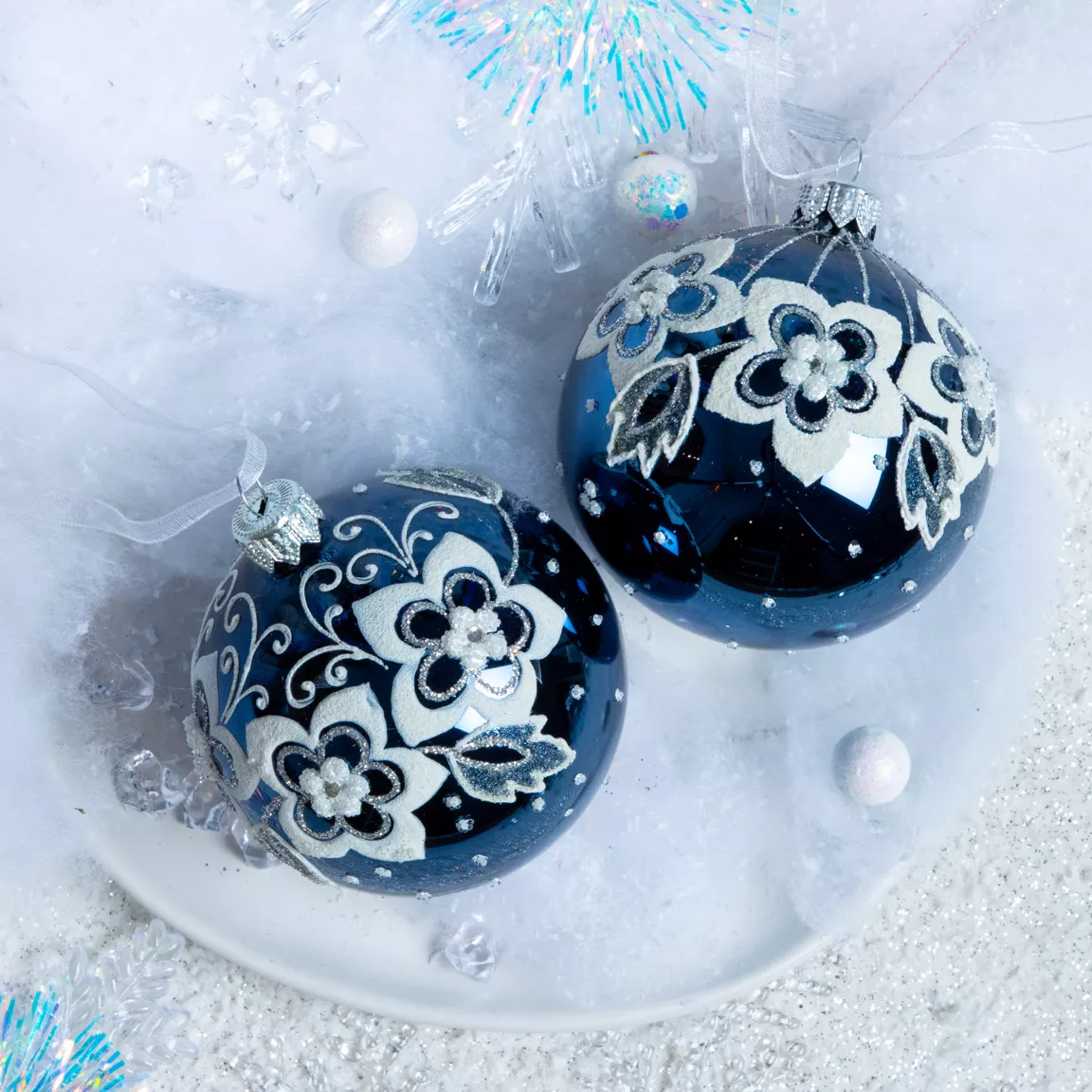 Lot de 6 boules de Noël en verre (D80 mm) Vallandry Bleu nuit