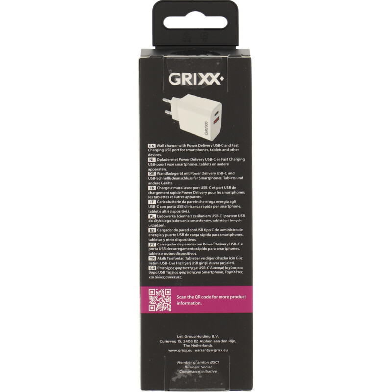 Grixx Charger USB-C en USB-A white