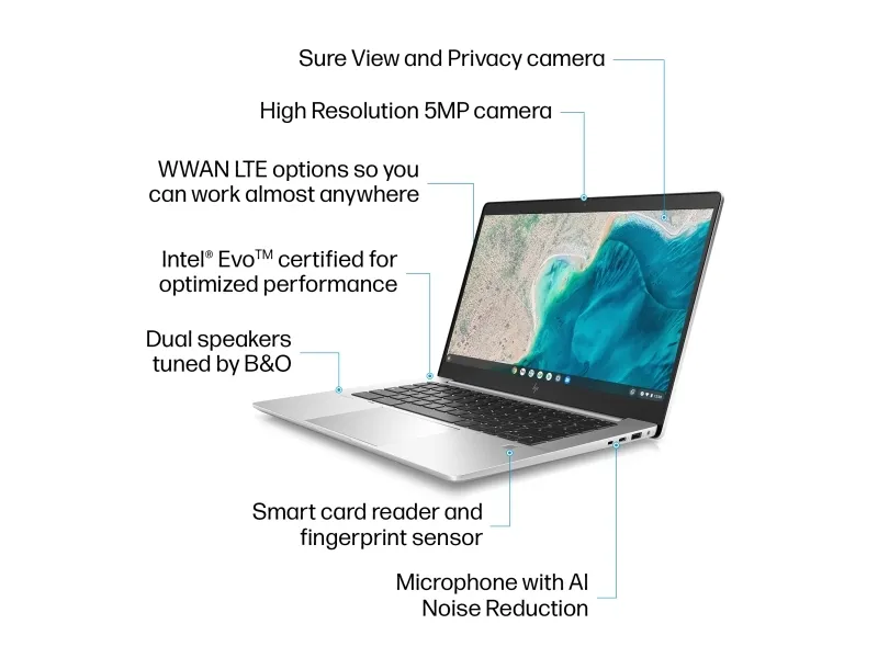 HP Elite c640 G3 Chromebook - Intel Core i3 - 1215U / op til 4.4 GHz - Chrome OS - UHD Graphics - 8 GB RAM - 128 GB SSD NVMe, HP Value - 14