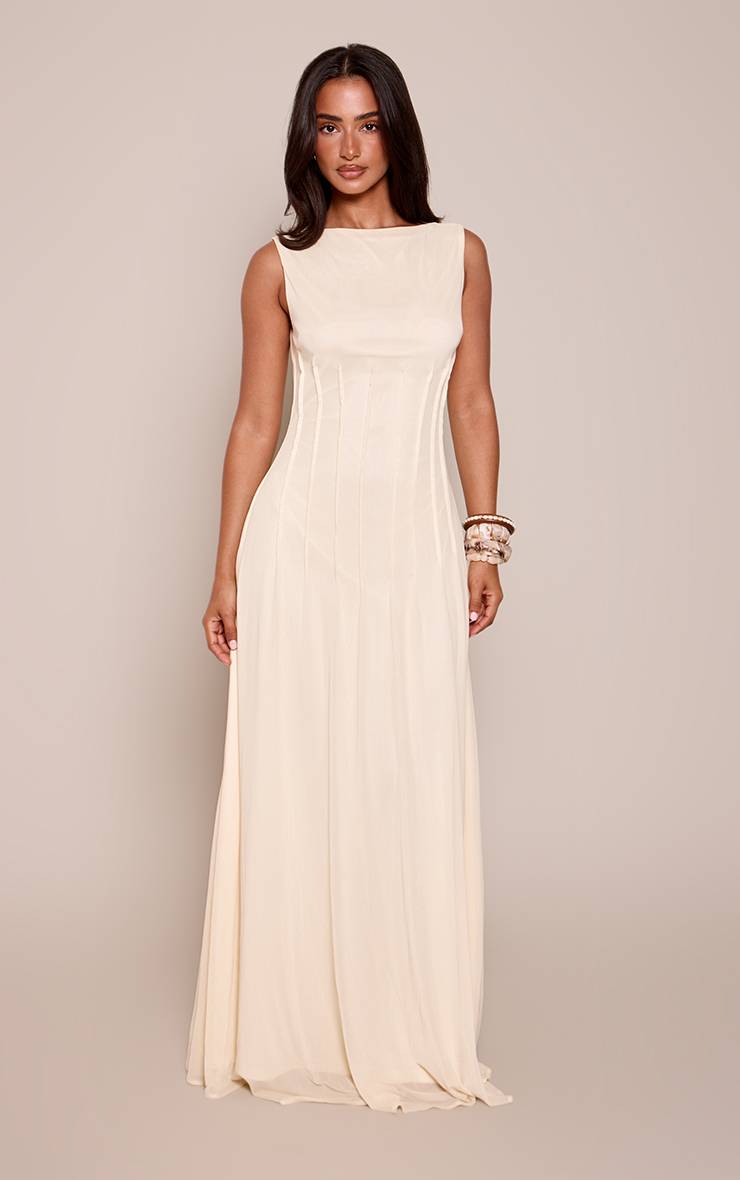 Butter Cream Robe Maxi Petite Beurre Crème Avec Détail De Couture Frontale