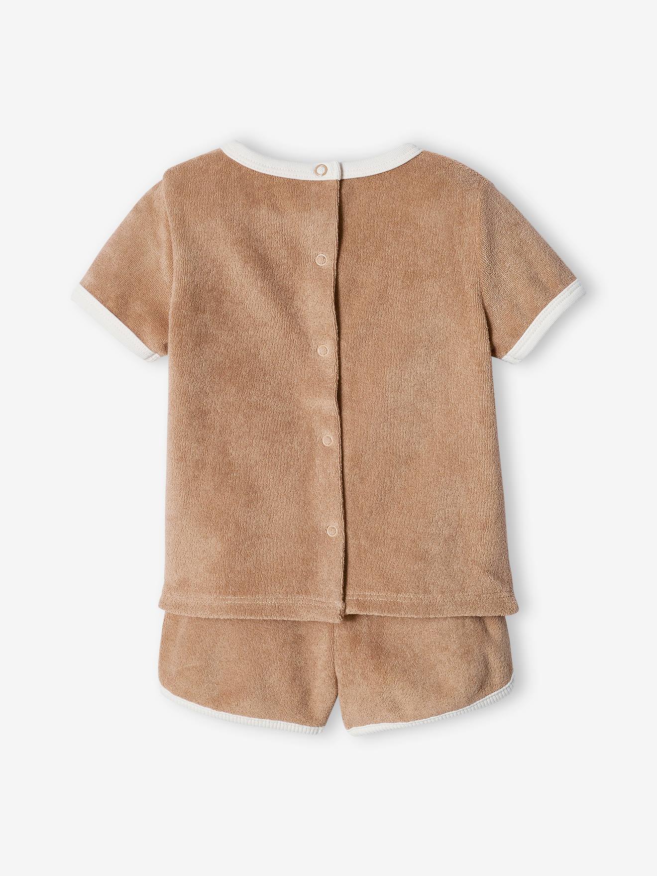 Conjunto de lã encaracolada para bebê: camiseta + shorts marrom-acinzentados