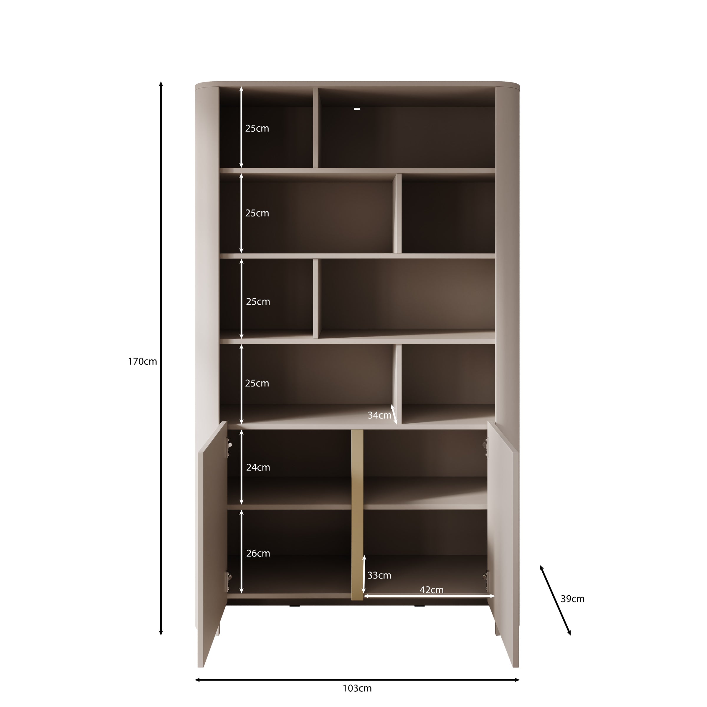 Barbados - Boekenkast - Beige - 103x39x170 cm