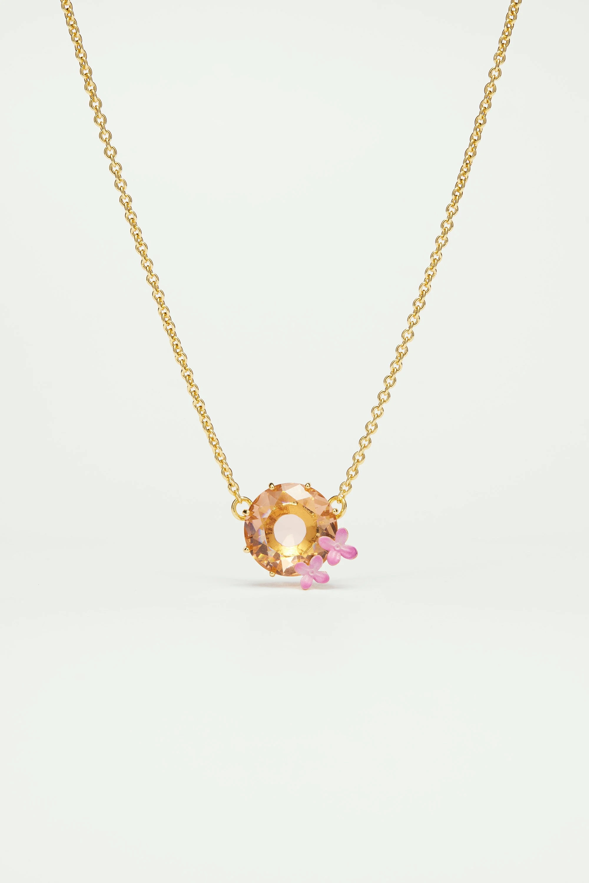 Collier fin pierre ronde et fleurs la diamantineabricot | Rose