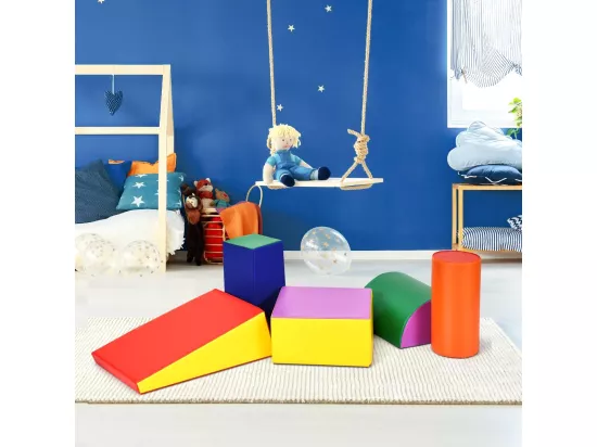 5PCS Parcours Motricité Bébé en Mousse EPE avec Housse en PU, Module Motricité Bébé avec Fermeture Clair, Jouets Éducatifs Colorée pour Ramper Grimper pour Enfants d'Âge Préscolaire
