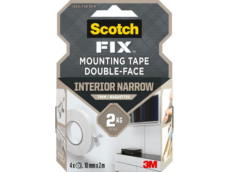 Scotch Montageband Scotch-Fix, 10 mm x 2 m, Weiss Doppelseitiges Klebeband für Zierleisten