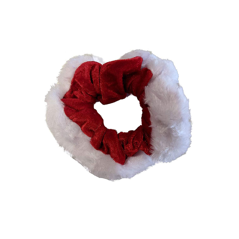 (Ø4cm) Velvet Scrunchie Elastisches Haargummi Weihnachts Haarschmuck Haarband - Rot / Weiss
