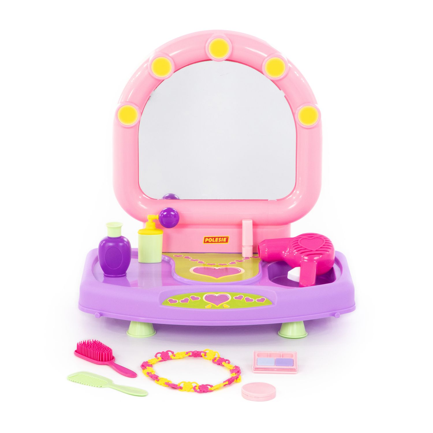 Polesie Spielzeug Beauty-Set 58805 Föhn, Kamm, Parfum, Schminke, Armkette Bürste lila