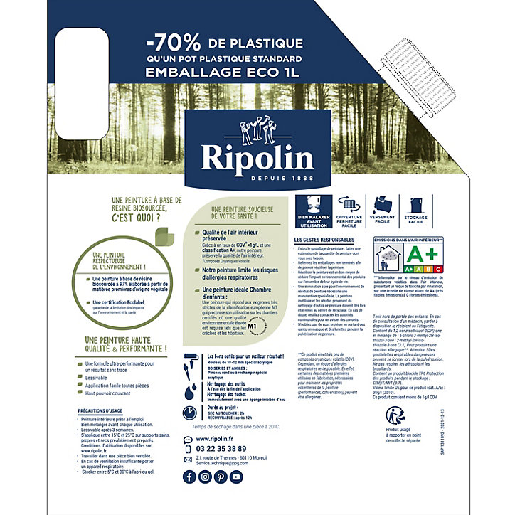 Peinture intérieure Ripolin O'Pur vert nobile satin 1L