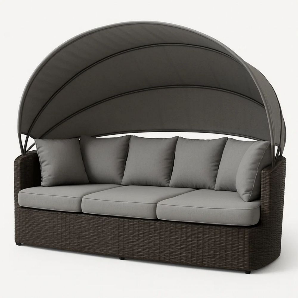 Sofa mit Baldachin Rattan Grau 250cm x 100cm x 150cm