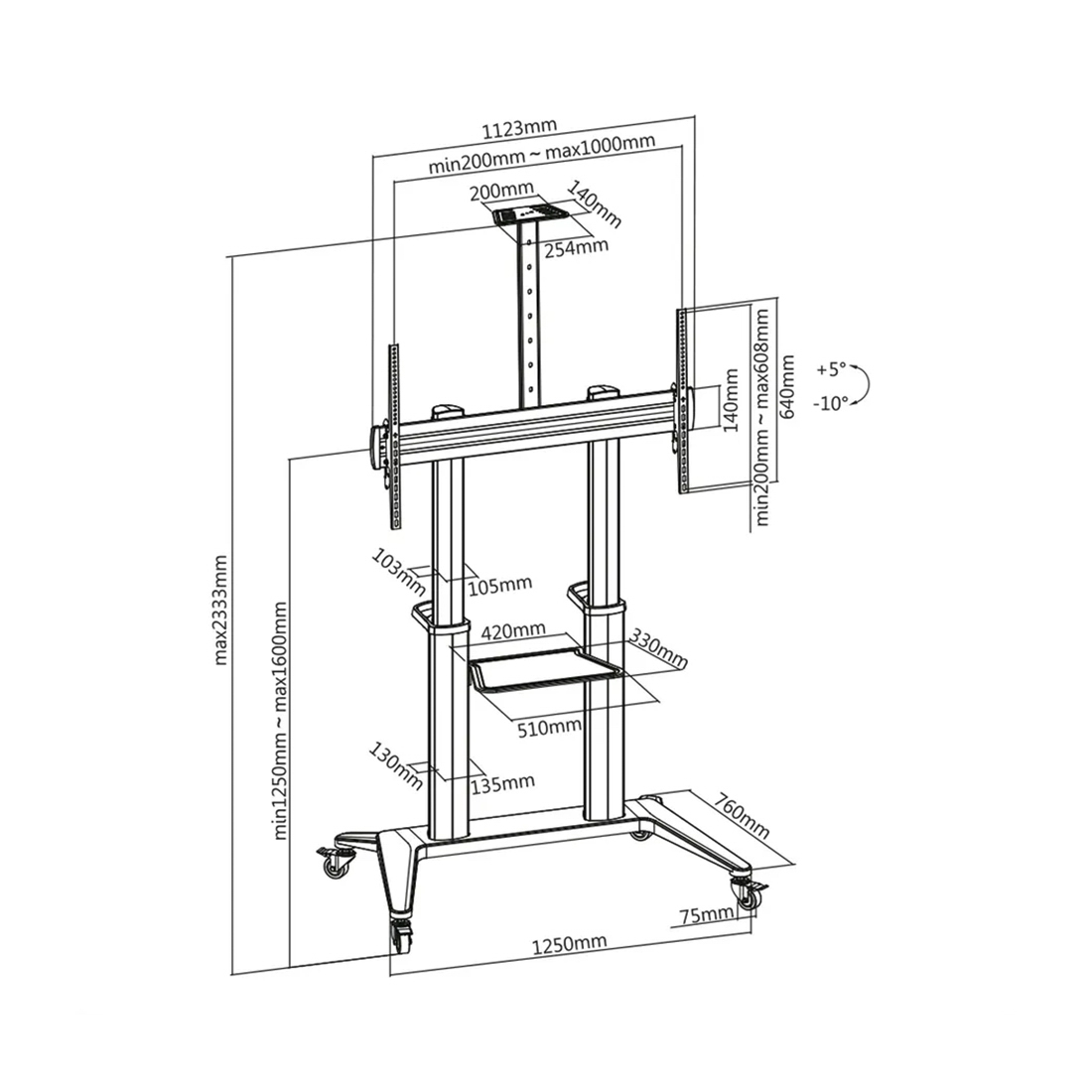 Roline LCD/TV Rollständer bis 140kg