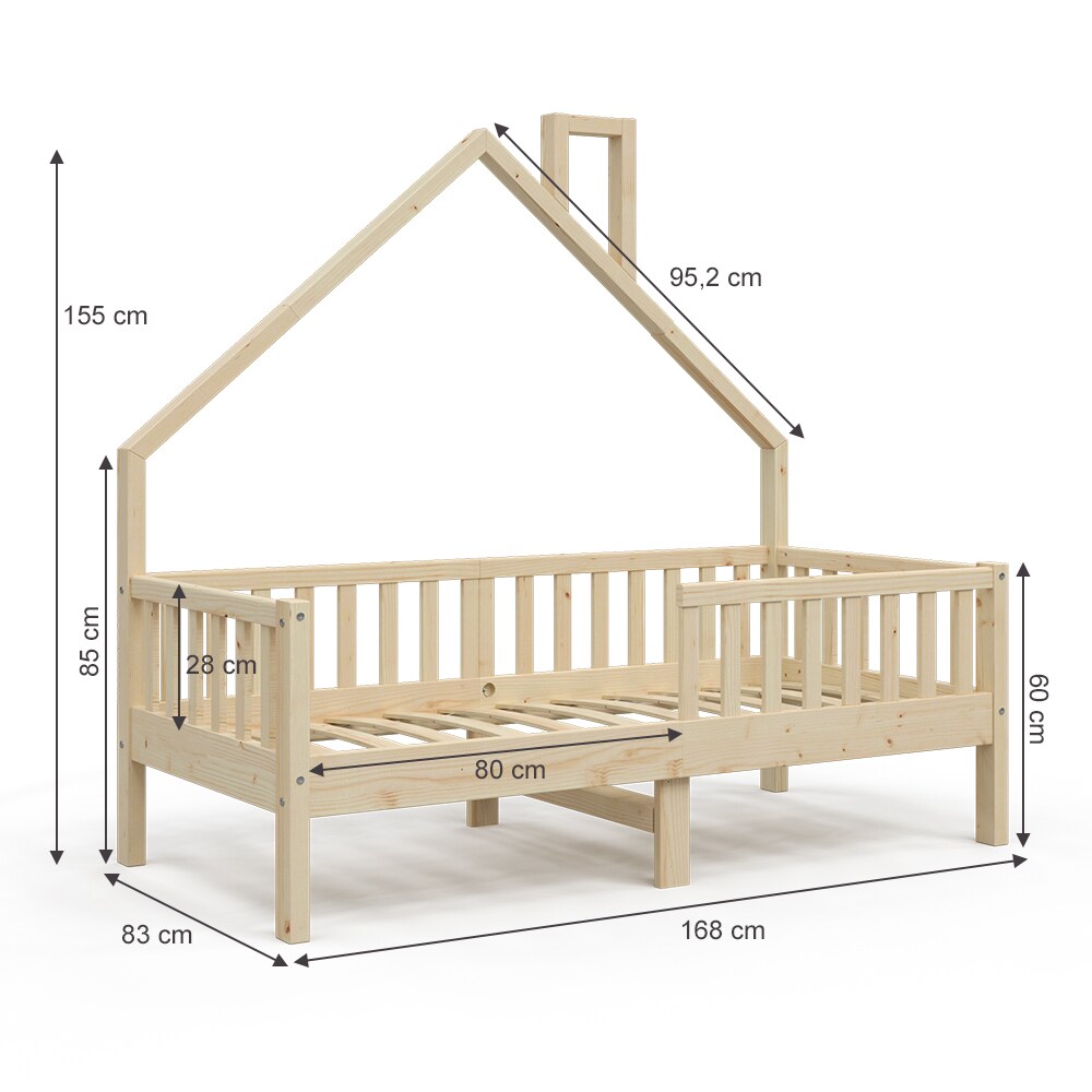 VitaliSpa Hausbett Kinderbett Spielbett Noemi 80x160cm natur Rausfallschutz