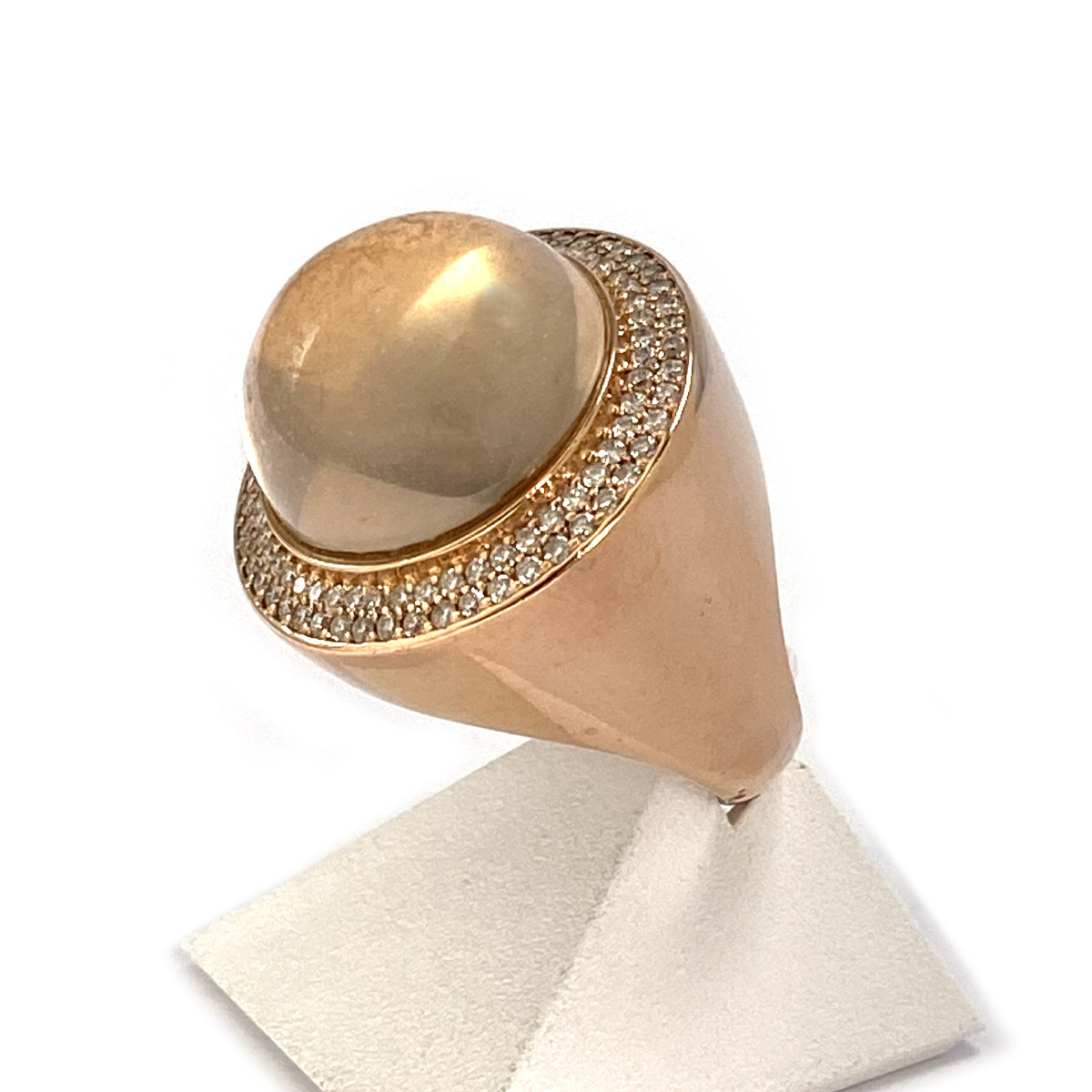 Bague d'occasion or 750 rose diamants quartz