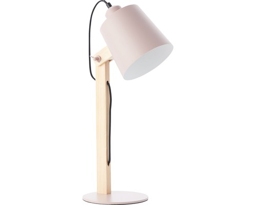 Tafellamp, 1-lichts, H 51,5 cm, draaibaar, beuken/roze
