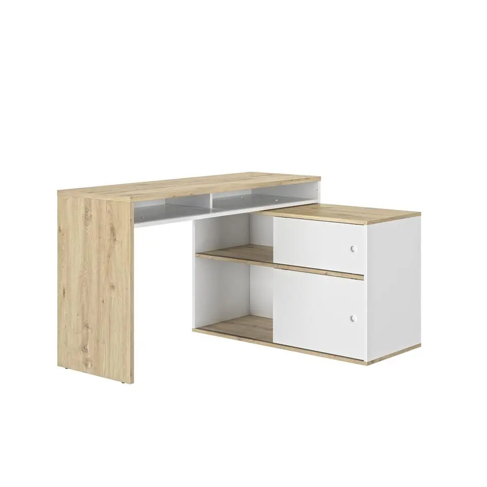 Diagone Bureau Modula - 6 posities - 2 Schuifdeuren - wit/eikenkleur