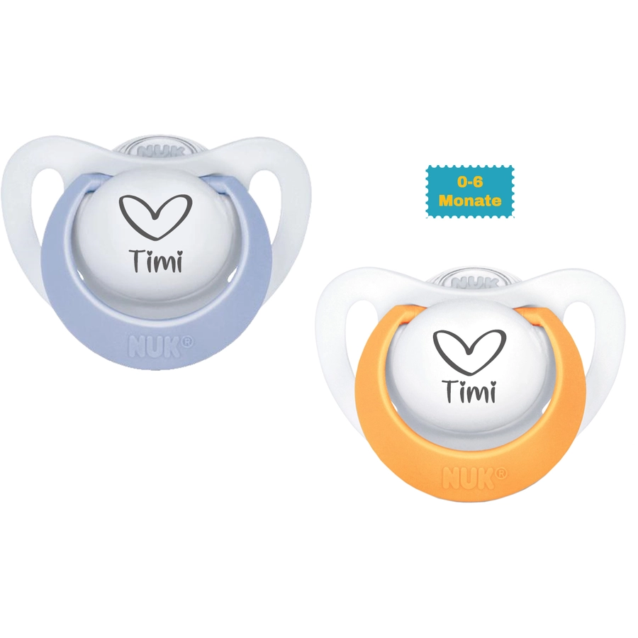Schnullireich Schnuller mit Namen  Namensschnuller NUK Genius Herz – 2er Set (Junge) Weiß