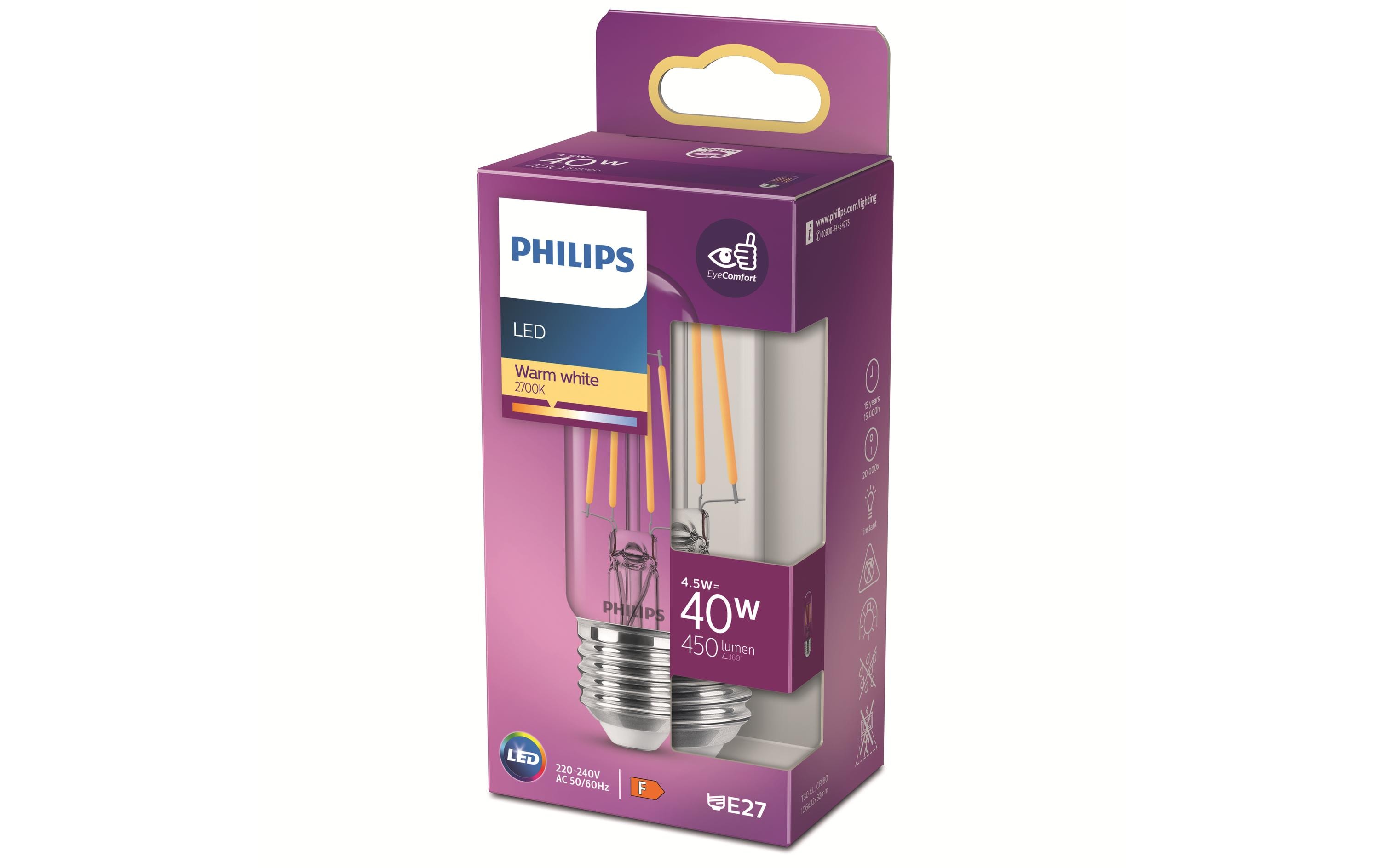 LED T30 Stablampe, E27, Klar, Warmweiss, 40W ErsatzWarmweisses LED-Leuchtmittel T30 mit klarem Glas