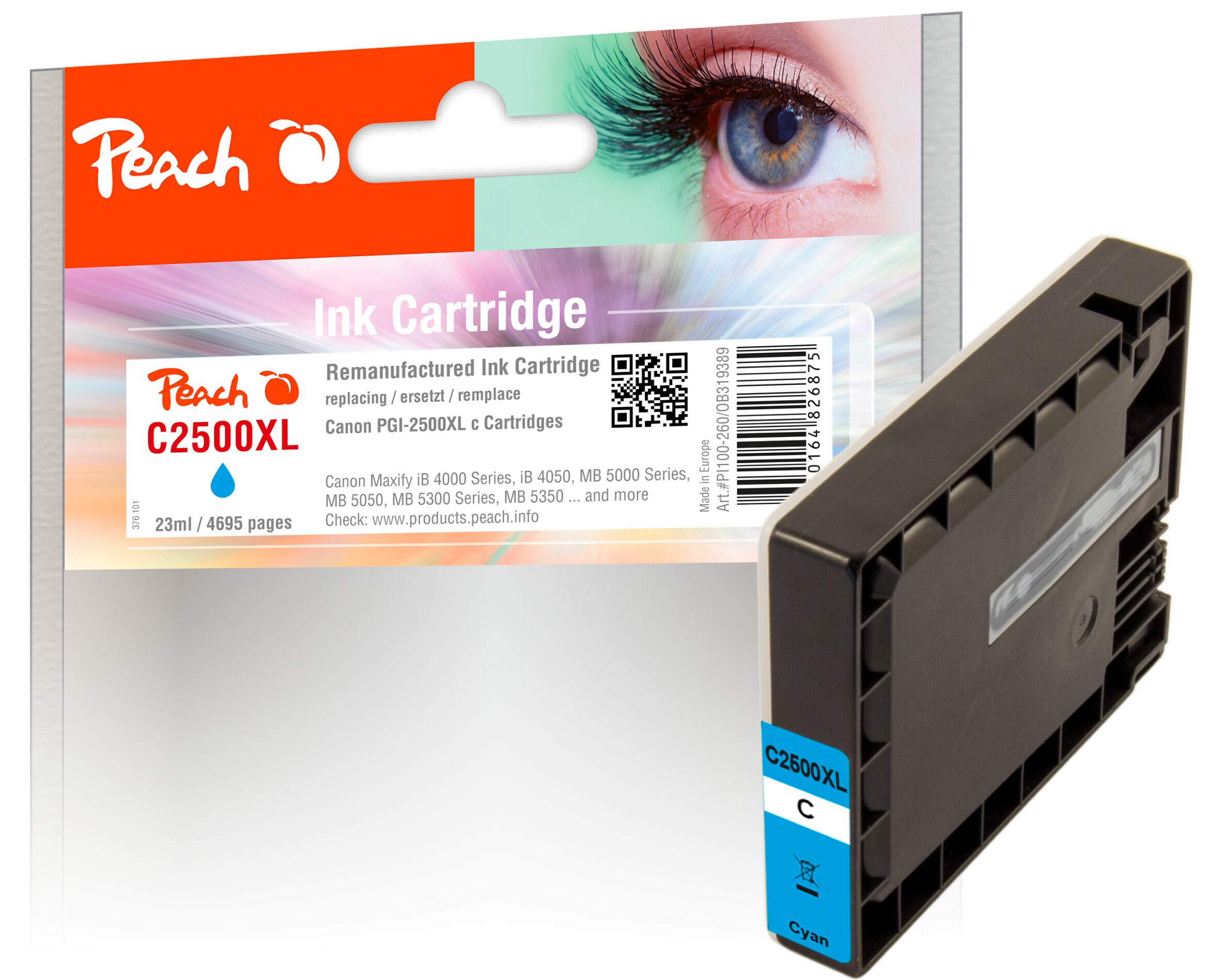 Peach C2500 XLC Druckerpatrone XL cy ersetzt Canon PGI-2500XLC, 9265B001 für z.B. Canon Maxify MB 5150, Canon Maxify iB 4000, Canon Maxify iB 4050 (wiederaufbereitet)