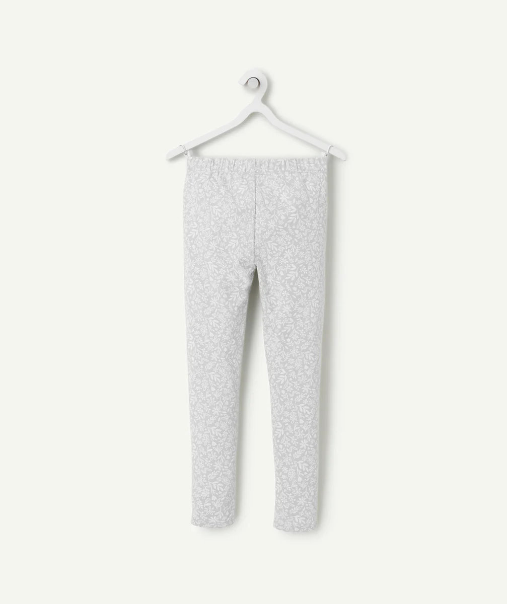 legging fille en coton bio gris avec imprimé à fleurs écru