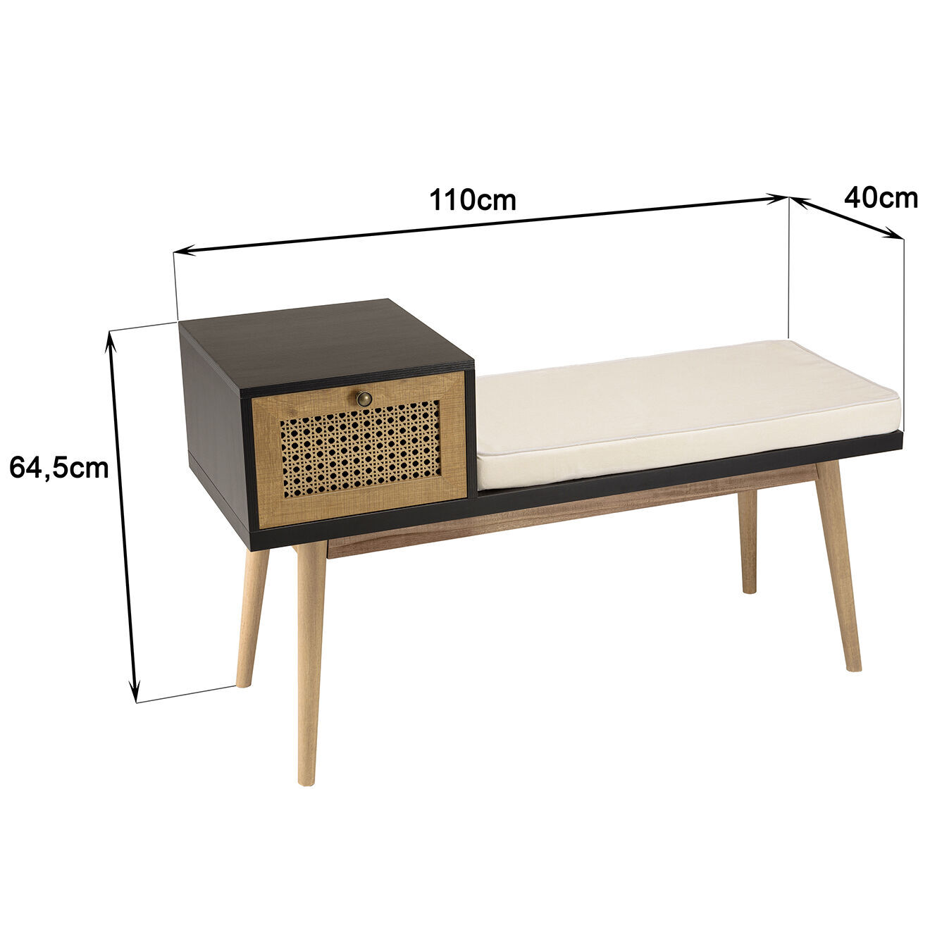 Macabane Banc 1 tiroir rotin marron/noir - 110x40x64 cm