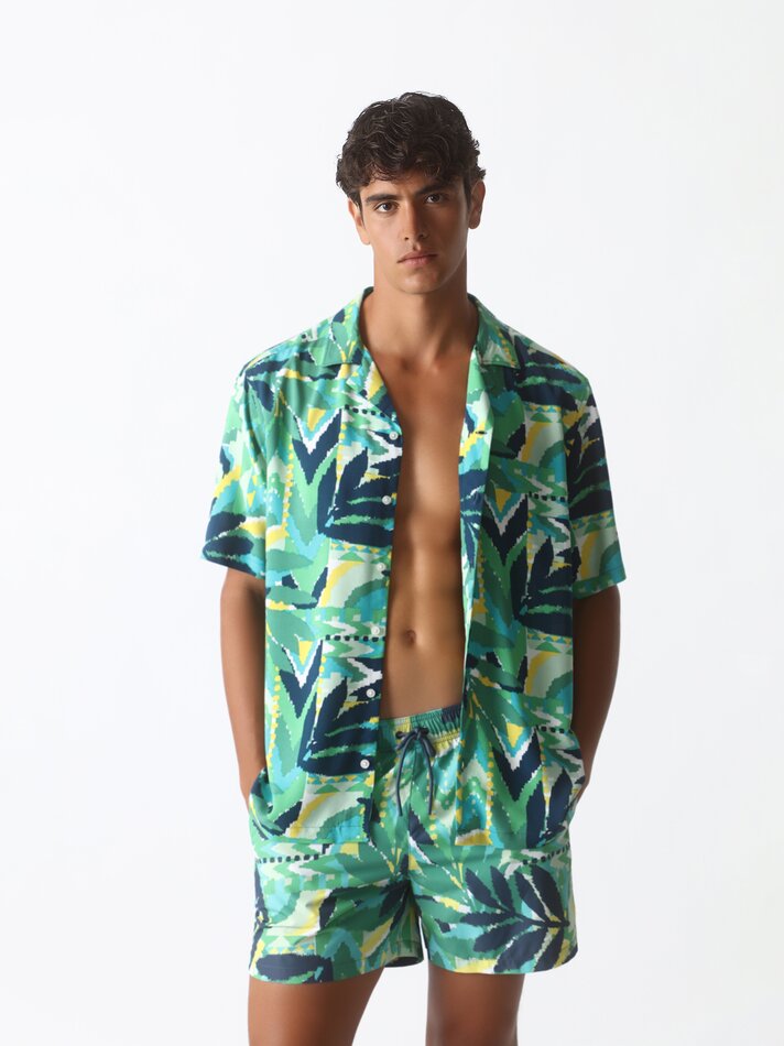 Maiô com estampa floral - Cáqui