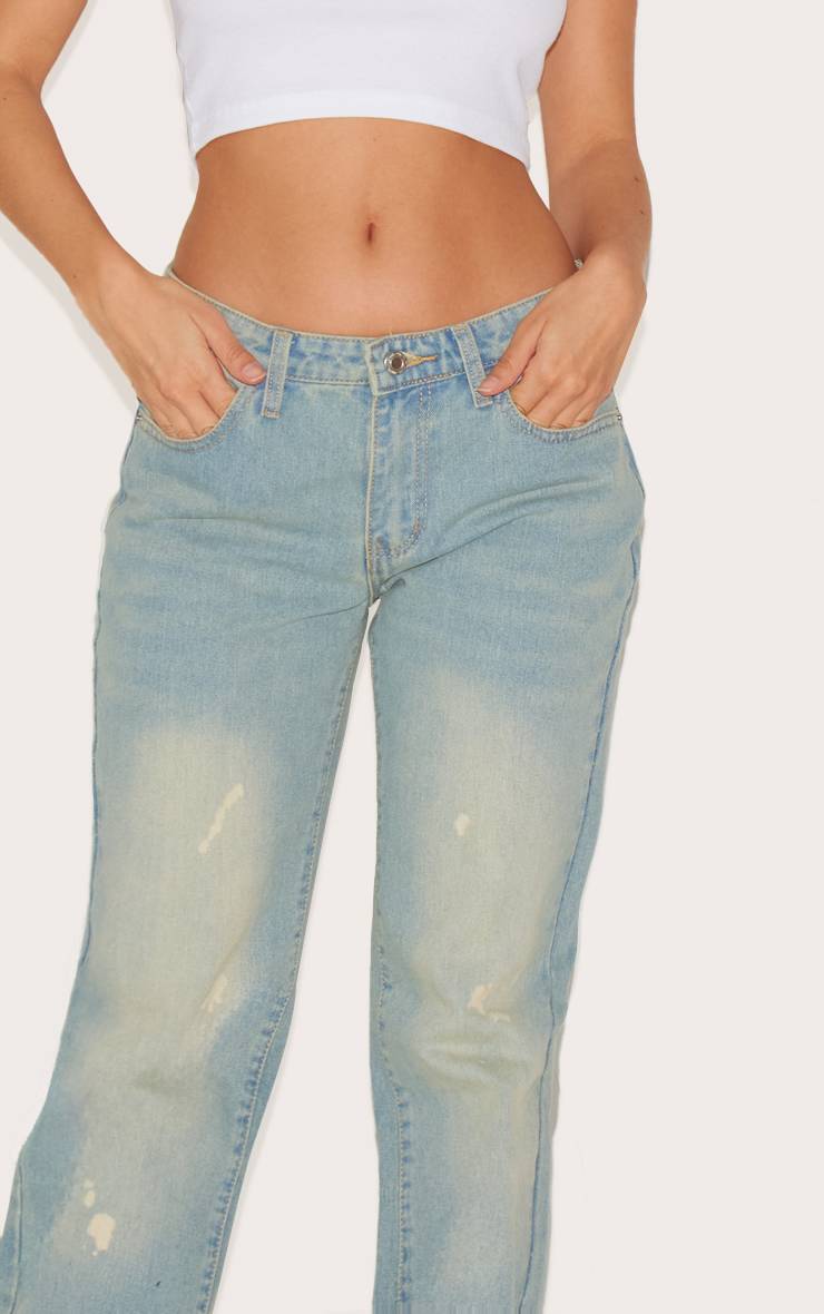 Délavage Vintage Jean Droit Effet Délavé Éclaboussé
