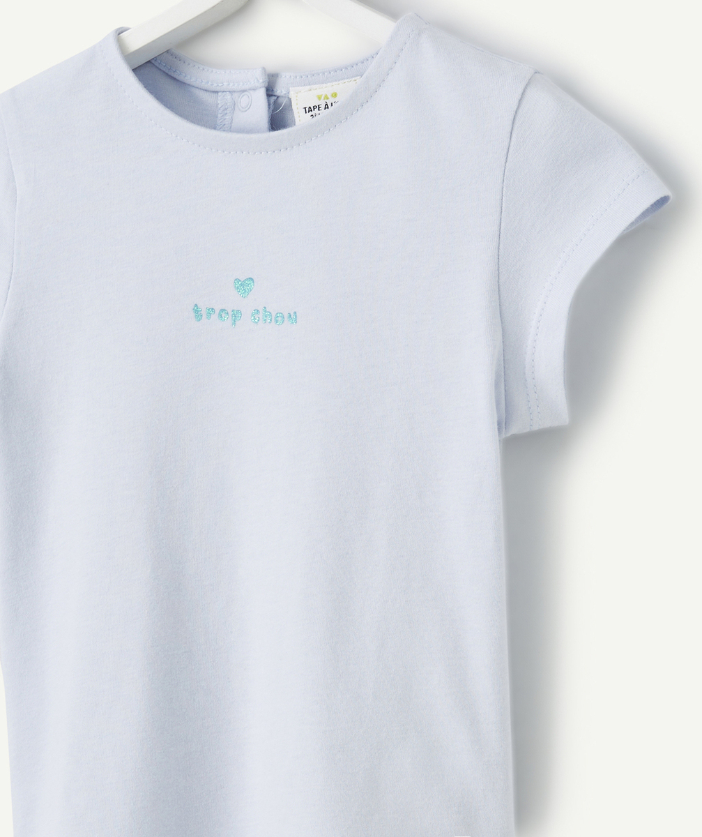 T-SHIRT MANCHES COURTES BÉBÉ FILLE EN COTON BIO BLEU AVEC MESSAGE
