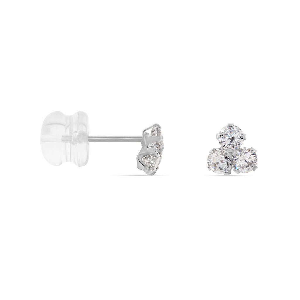 Boucles D'oreilles Puces Eleanor Fleur Or Blanc Oxyde De Zirconium
