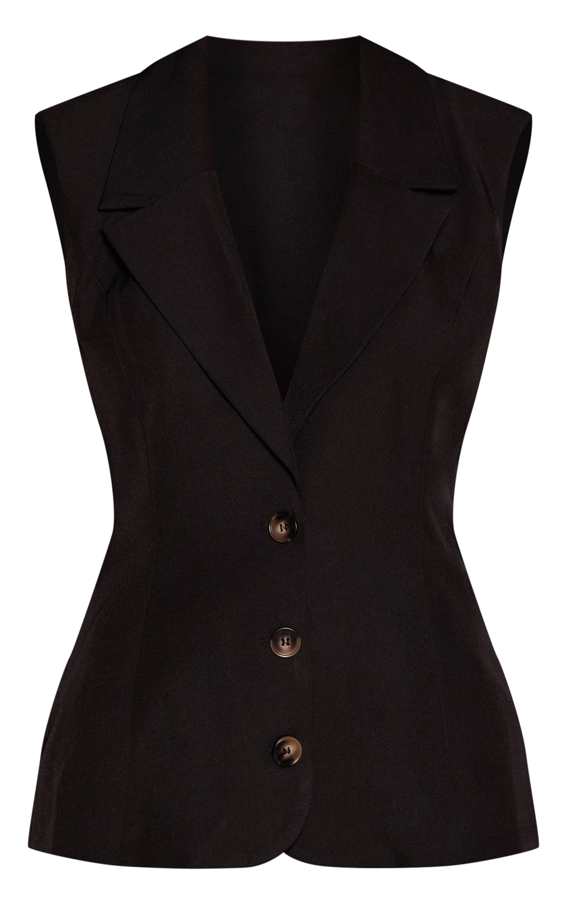 Noir Combi-short Sans Manches À Boutonnage