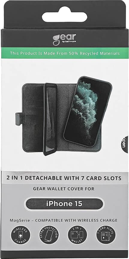 Gear 2-i-1 iPhone 15 7-kort pungetui (sort)