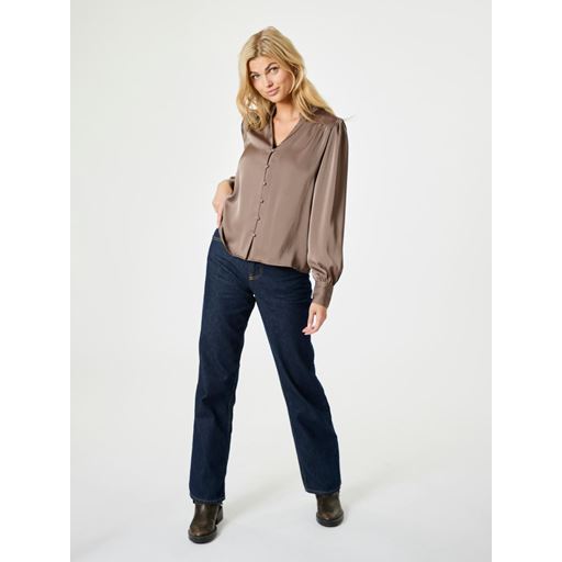 Neo Noir Massima Drapy Satin Bluse, Dark Taupe, 36