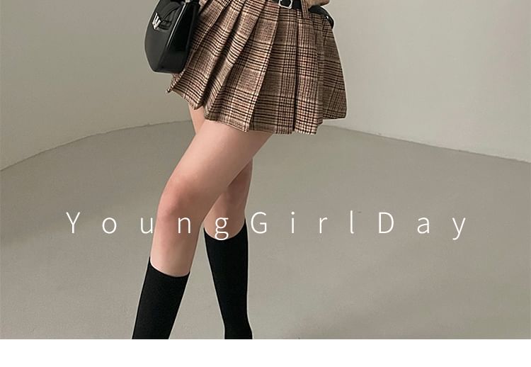 RainGirl - Hoge geruite geplooide mini A-lijn rok