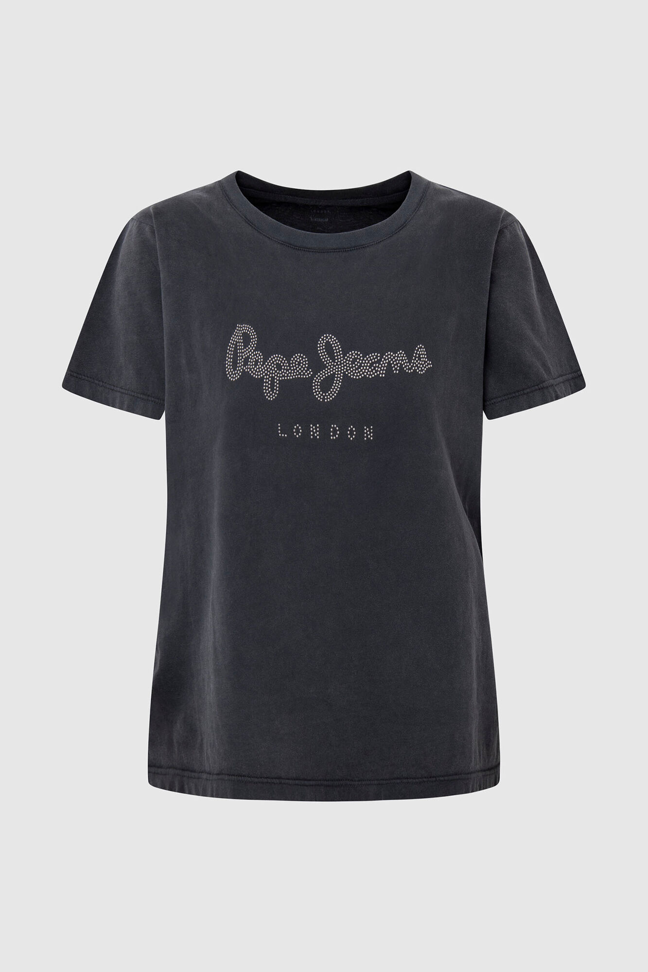 Camiseta de algodão com logotipo de strass