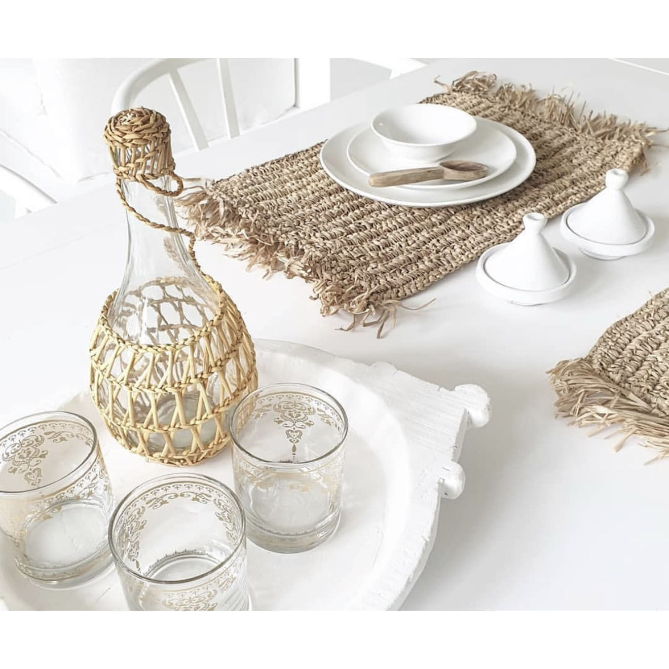 Bazar Bizar Set de table rectangulaire à franges Raphia naturel - 60x35 cm