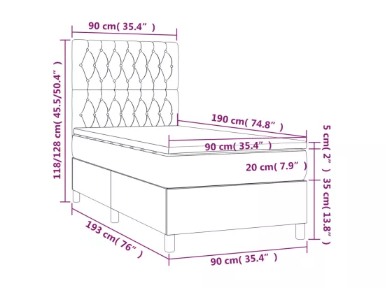 Sommier tapissier avec matelas et LED Taupe 90x190 cm Tissu