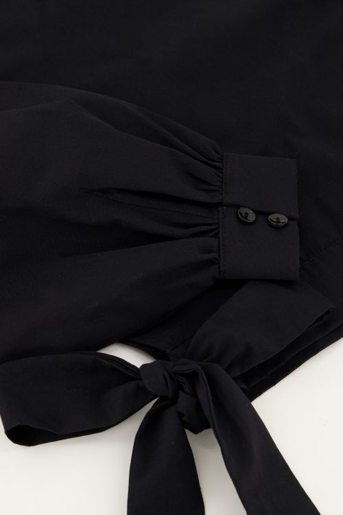 Zwarte poplin blouse met strikjes