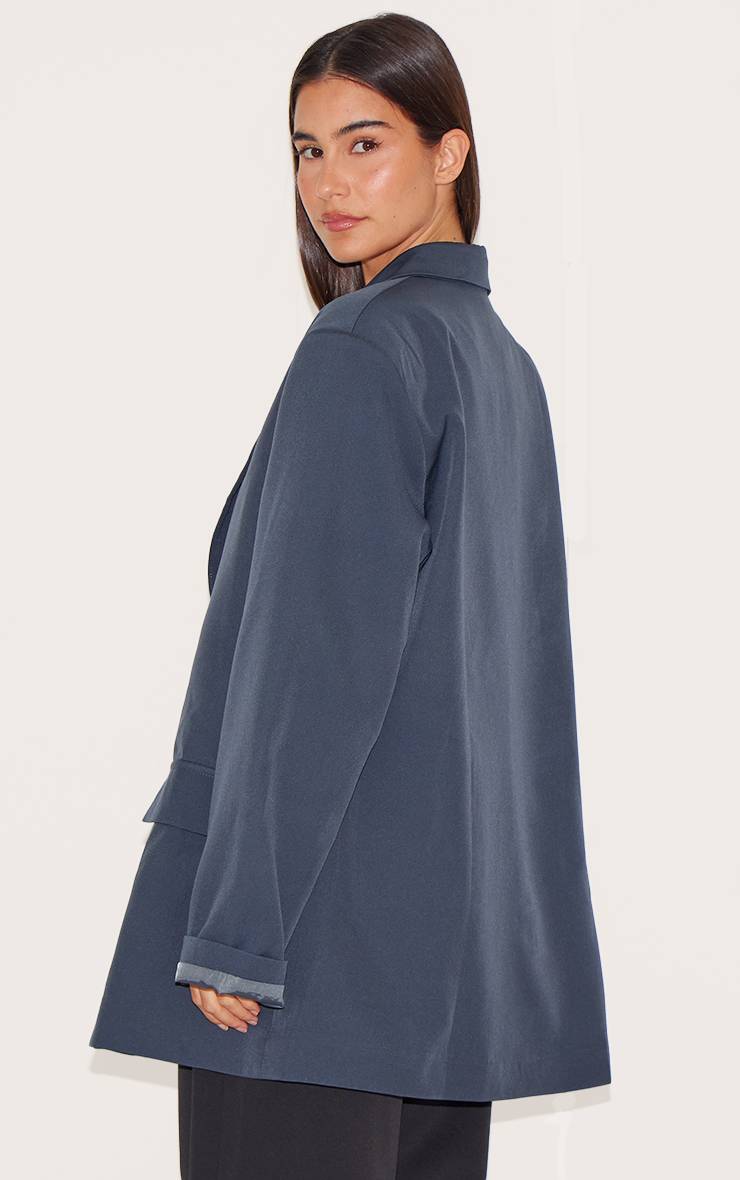 Gris Blazer Long Oversize À Ourlet Arrondi