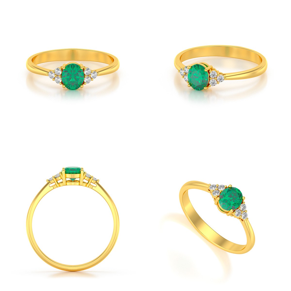 Bague ADEN Or 585 Jaune Emeraude et diamants 2.20grs