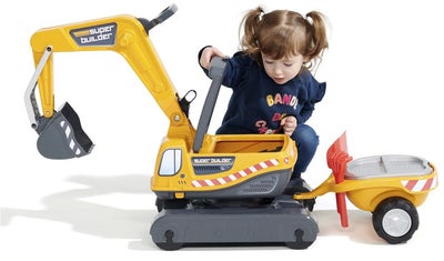 Falk Ride-on-gravemaskin Super Builder inkl. Tilhenger, Gul
