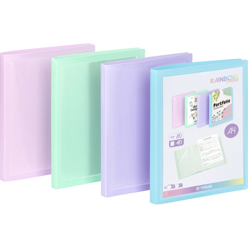 Protège-documents personnalisable 40 pochettes - 80 vues - A4 - polypropylène  RAINBOW PASTEL VIQUEL - Coloris assortis