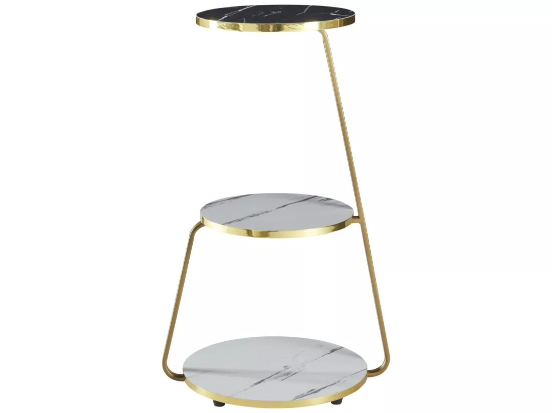 Table d'appoint Sipoo à 3 niveaux 74 x 46 x 37 cm marbre blanc / marbre noir / doré [en.casa]