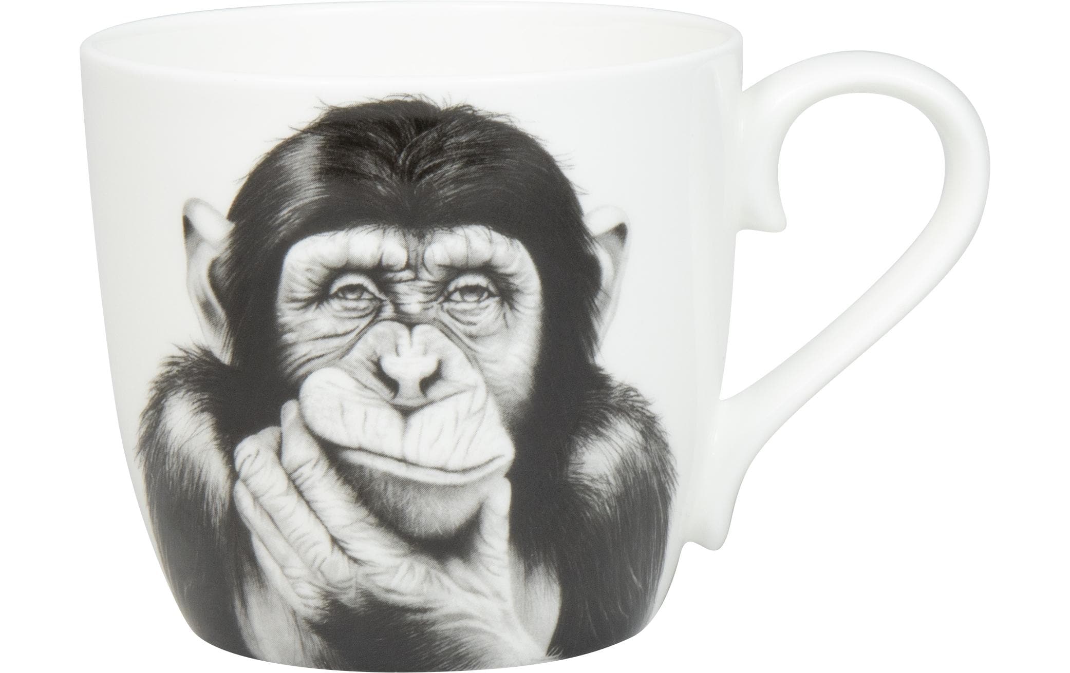 Universaltasse Denkender Affe 425 ml, WeissTasse mit Henkel