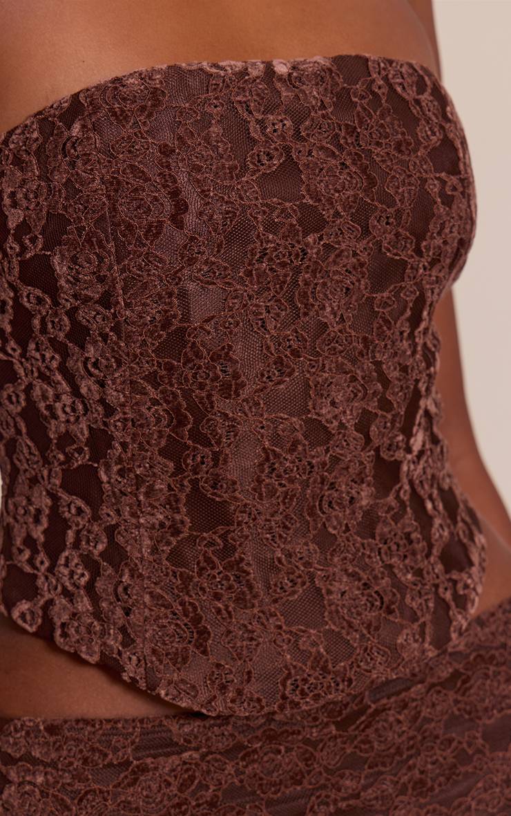 Chocolat Ensemble Haut Corset En Velours Dentelle