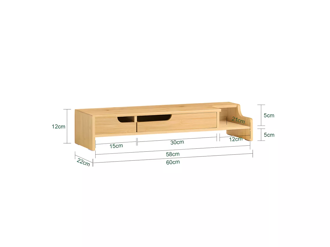 SoBuy Réhausseur d'écran Support de moniteur écran ergonomique Support pour écran d'ordinateur universal, ordinateur portable ou écran TV, 2 tiroirs, 60x22x12cm, BBF12-N