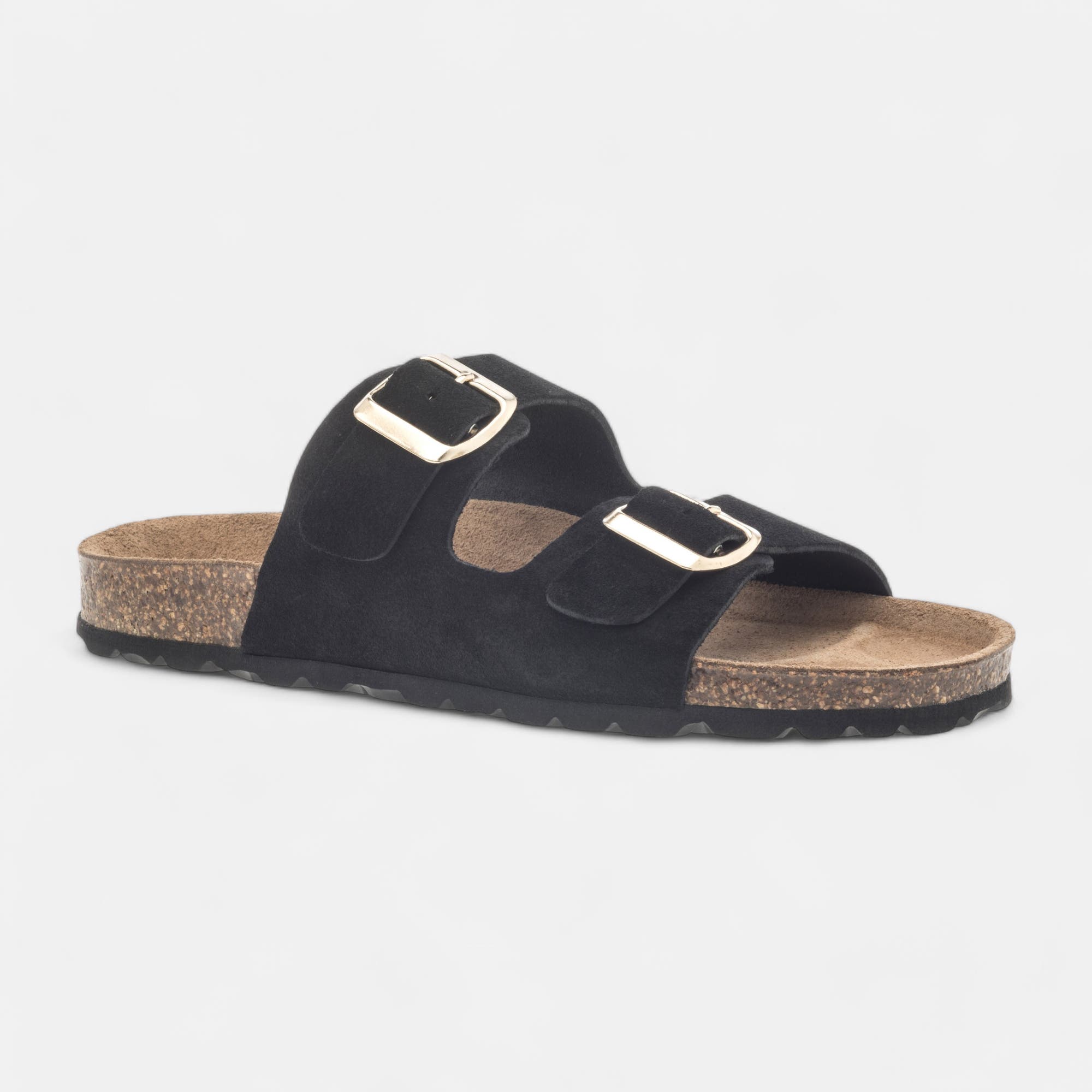 Mules semelle liège Femme en cuir noir