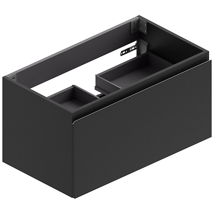 Meuble sous vasque à suspendre Pura noir 90 cm + plan vasque en résine blanc mat