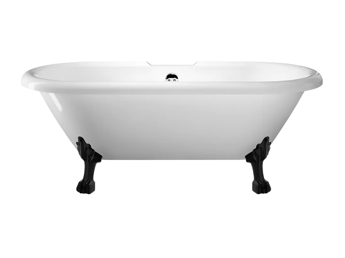 Baignoire ancienne rétro sur pieds CHELSEA Blanche 154 cm Pieds de Lion Noirs
