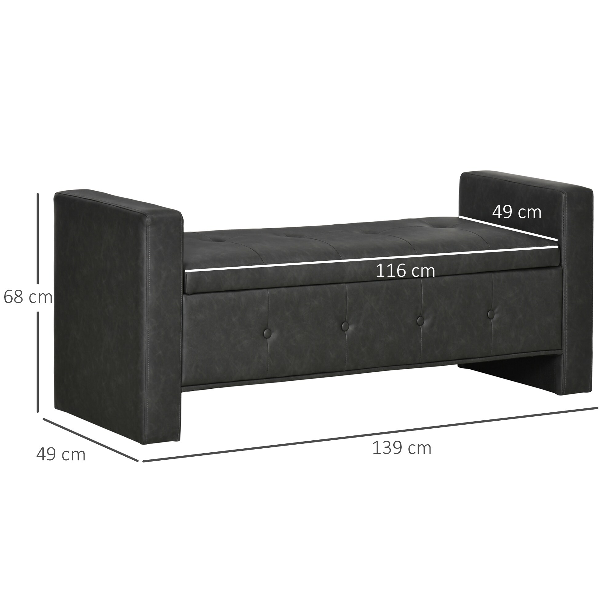 HOMCOM Sitzbank mit Stauraum grau 139L x 49B x 68Hcm